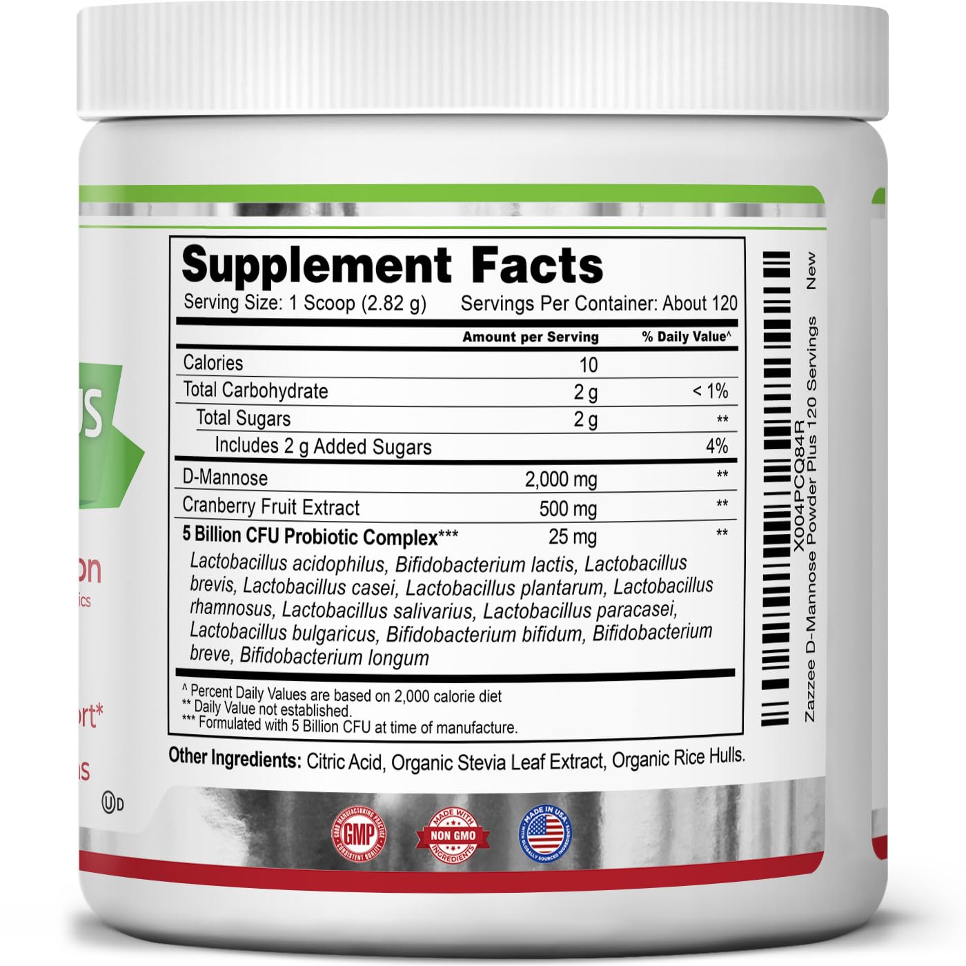 Zazzee D-Mannose Powder Plus, 2000 mg, 67 Servings, Plus 5 Billion CFU Probiotics and Pure Cranberry Juice Extract, Certified Kosher, Free Scoop, 6.67 oz, Urinary Tract Support, Non-GMO, All-Natural