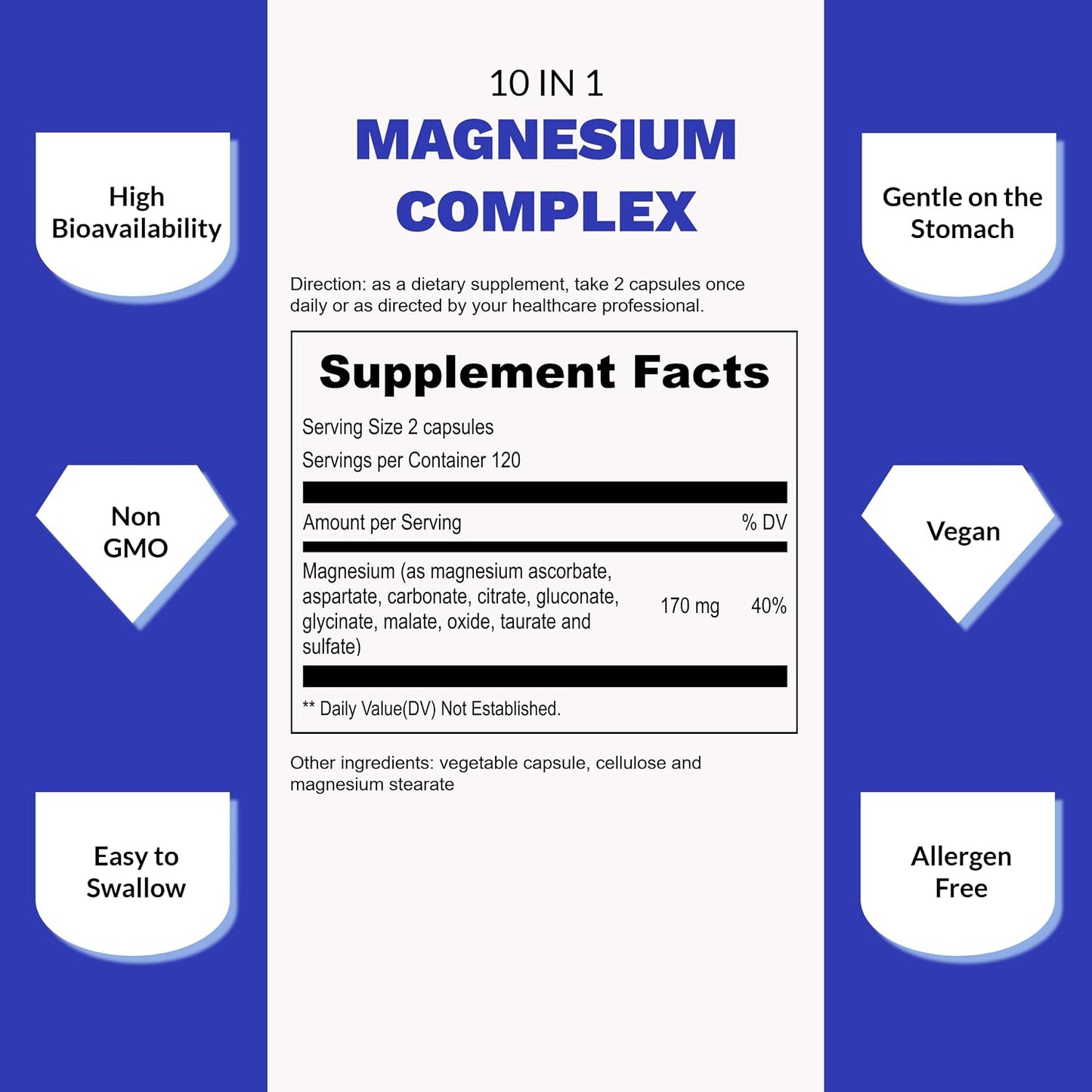 UpNourish Magnesium Supplement - 10 in 1 Magnesium Complex - Full Spectrum Magnesium Mineral Supplements with Glycinate, Citrate, Taurate, Malate, Carbonate, Oxide and More, 240 Vegan Capsules