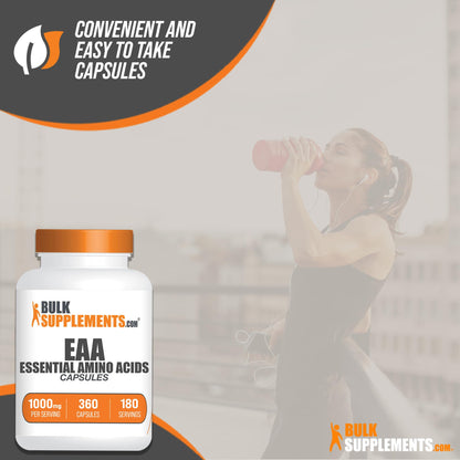 BulkSupplements.com Essential Amino Acids Capsules (EAA) - Amino Acids Supplement - EAAs Amino Acids - EAA Capsules - 1000 mg Serving - 90 Day Supply (180 Gelatin Capsules)
