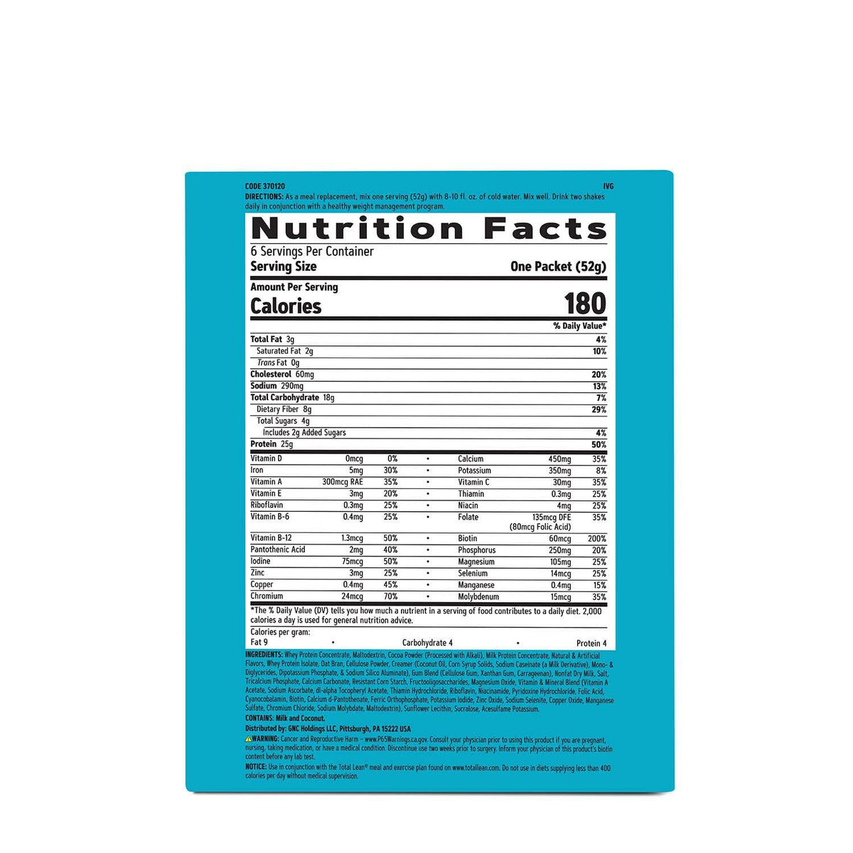 GNC Total Lean | Lean Shake 25 Packets | Individually Packaged High-Protein Meal
