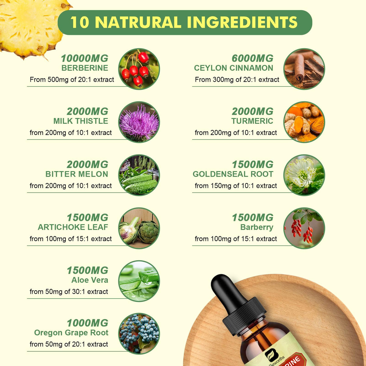 Premium Berberine Supplement - Berberine Liquid Drops with Turmeric, Bitter Melon