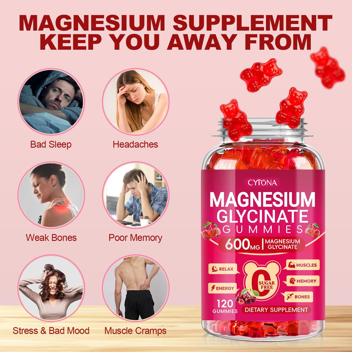 Magnesium Glycinate Gummies 600mg, Sugar Free Magnesium Gummies for Adults
