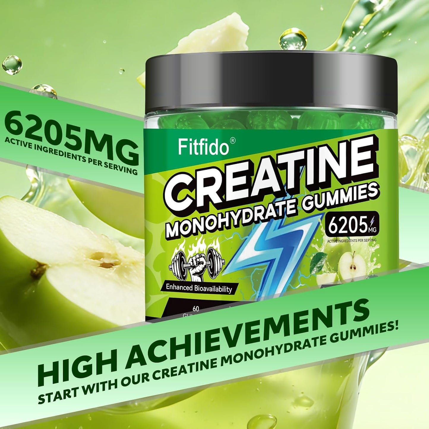 Creatine Monohydrate Gummies with L-Carnitine, 60 Count | Creatine Monohydrate, Gym & Training, Muscle Performance Support, L-Carnitine, Taurine, Sugar Free, Vegan