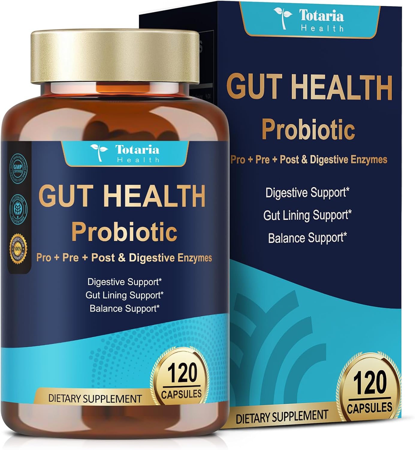14-in-1 Gut Health with Probiotics, Prebiotics, Postbiotics & Digestive Enzymes for Women & Men, 60 Billion CFU Probiotics for Digestion, Strong Immunity, Skin, Complete Gut Health (120 Capsules)