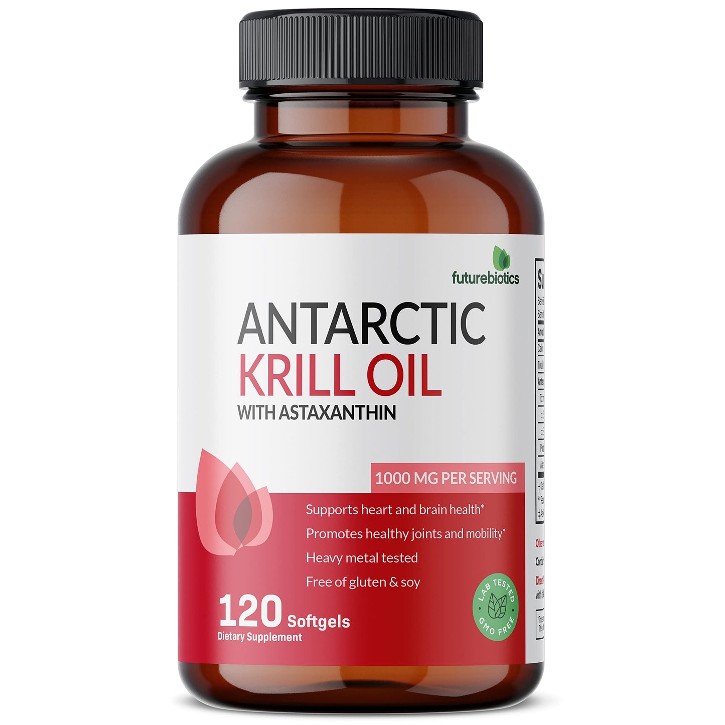 Futurebiotics Antarctic Krill Oil 1000mg with Omega-3s EPA, DHA, Astaxanthin and Phospholipids - Premium Krill Oil Heavy Metal Tested, Non GMO – 90 Softgels (45 Servings)