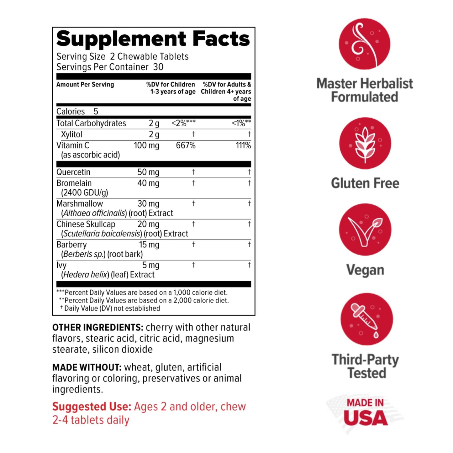 Redd Remedies, Children's Sinus Support, Immune and Respiratory Health Formula, Cherry Flavor, 60 Chewable Tablets