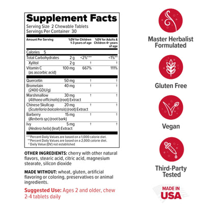 Redd Remedies, Children's Sinus Support, Immune and Respiratory Health Formula, Cherry Flavor, 60 Chewable Tablets