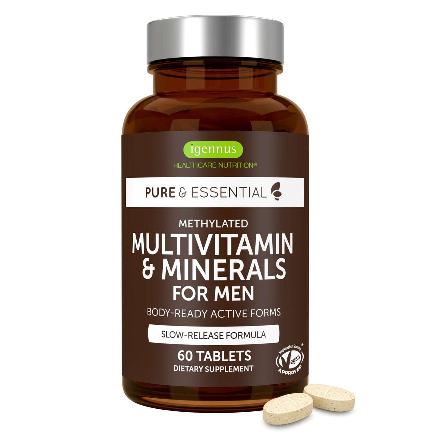 Igennus Methylated Multivitamin for Men with 22 Actives, 60 Tablets | Lycopene for Antioxidant Support, High Potency B12, Sustained Release, Pure & Clean, Non-GMO & Halal