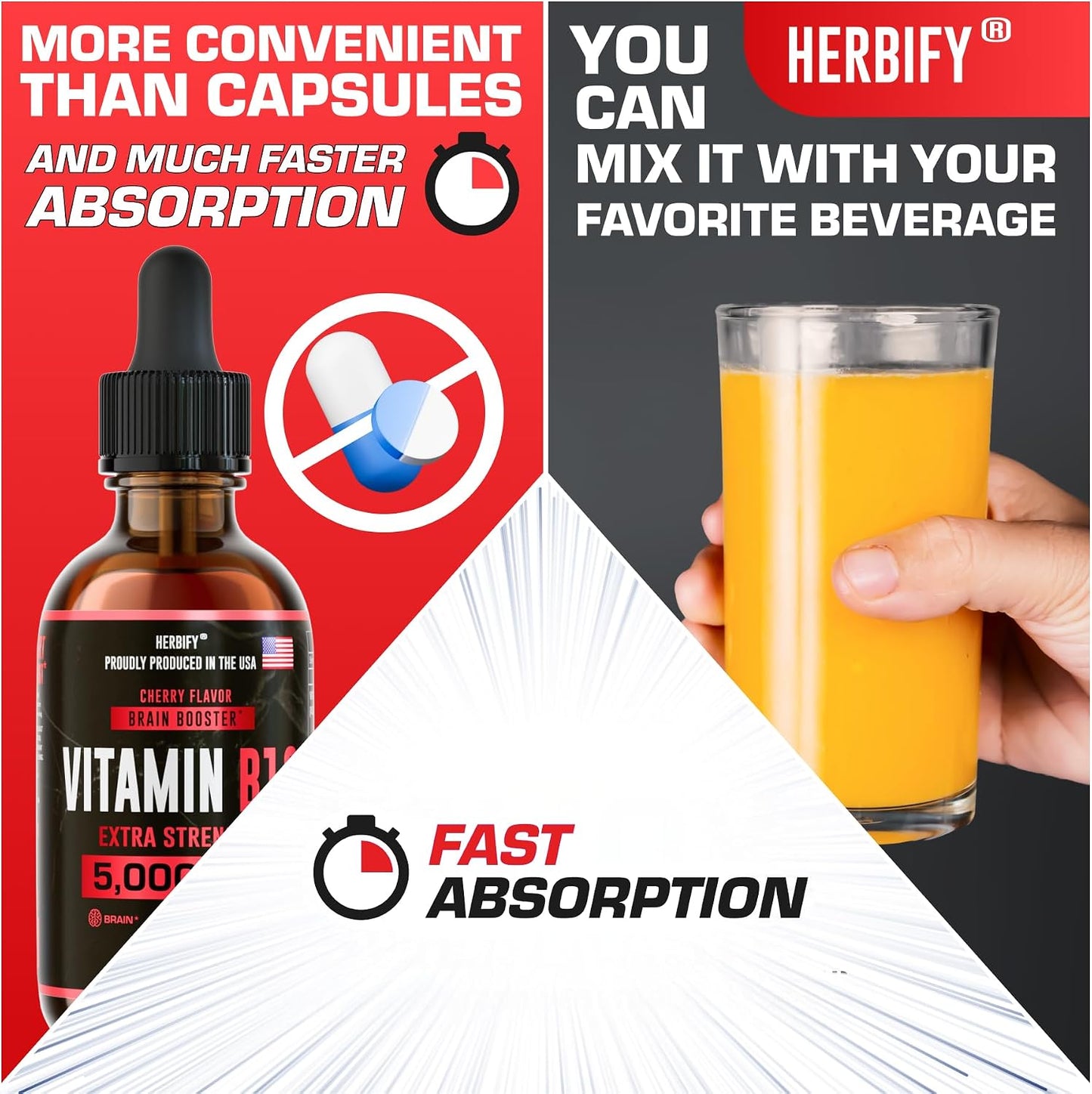 HERBIFY Vitamin B12 Methylated Multivitamin Energy Supplements for Women & Men - Liquid B12 Vitamins 5000 Mcg Methylcobalamin - Energy Support and Immune Health Liquid Vitamin - 30 Days Supply - 2 Oz