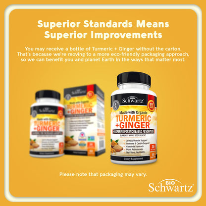 Organic Turmeric Curcumin and Ginger - 95% Standardized Curcuminoids with BioPerine
