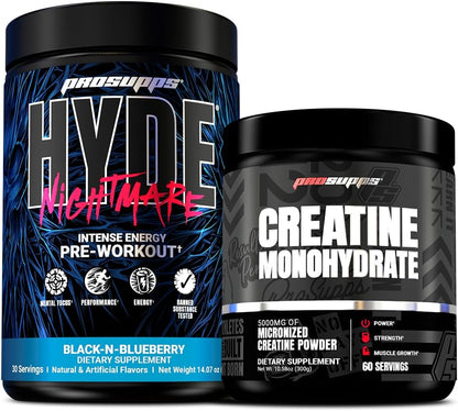 PROSUPPS Hyde Nightmare Intense Energy Pre-Workout, Black N' Berry, and Creatine 300 Bundle