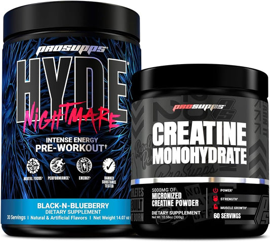 PROSUPPS Hyde Nightmare Intense Energy Pre-Workout, Black N' Berry, and Creatine 300 Bundle
