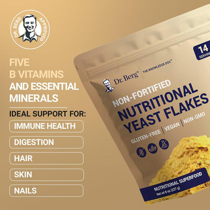 Dr. Berg Premium Nutritional Yeast Flakes - Delicious Non-Fortified Nutritional Yeast with Naturally Occurring B Vitamins - 8oz