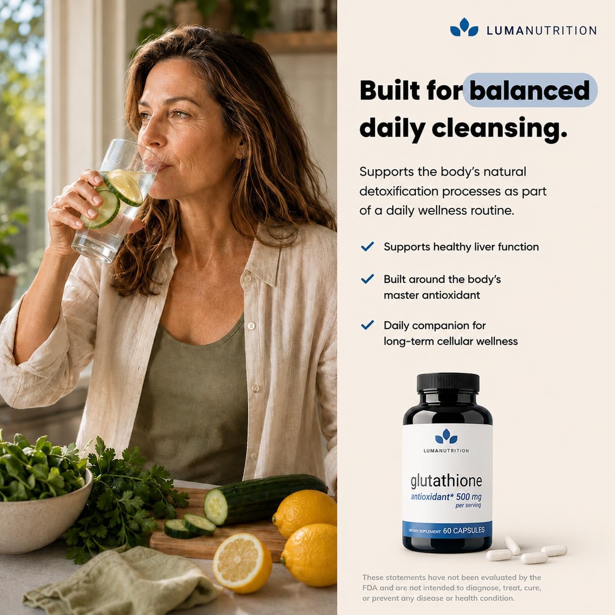 Luma Nutrition Premium Glutathione Supplement - 500mg - 60 Capsules