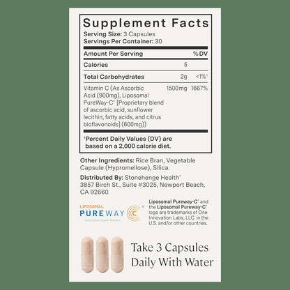 Stonehenge Health Dynamic Liposomal Vitamin C 1500mg - 90 Capsules - Advanced Formula - Phospholipids sourced from Non-GMO Sunflower, Supports Healthy Immune System (Pack of 3)