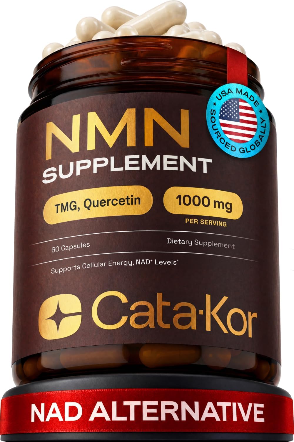 Cata-Kor NMN Supplement – 4-in-1 NAD Supplement with Quercetin | TMG | Resveratrol – NMNH Alternative – Supports Cellular Energy & NAD+ Level – 60 Capsules – Third-Party Tested (1 Pack)