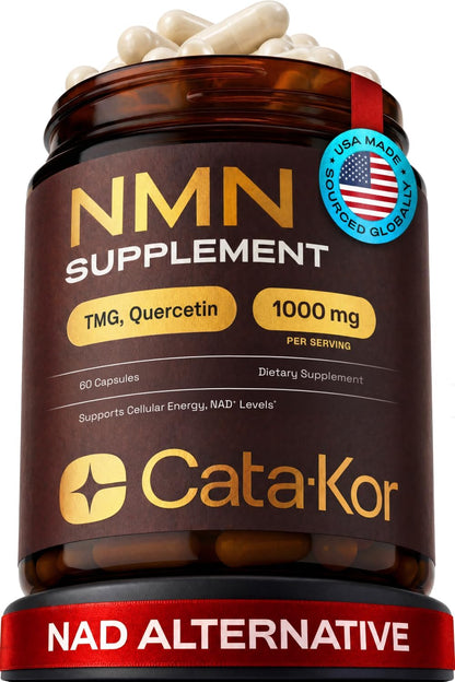 Cata-Kor NMN Supplement – 4-in-1 NAD Supplement with Quercetin | TMG | Resveratrol – NMNH Alternative – Supports Cellular Energy & NAD+ Level – 60 Capsules – Third-Party Tested (1 Pack)