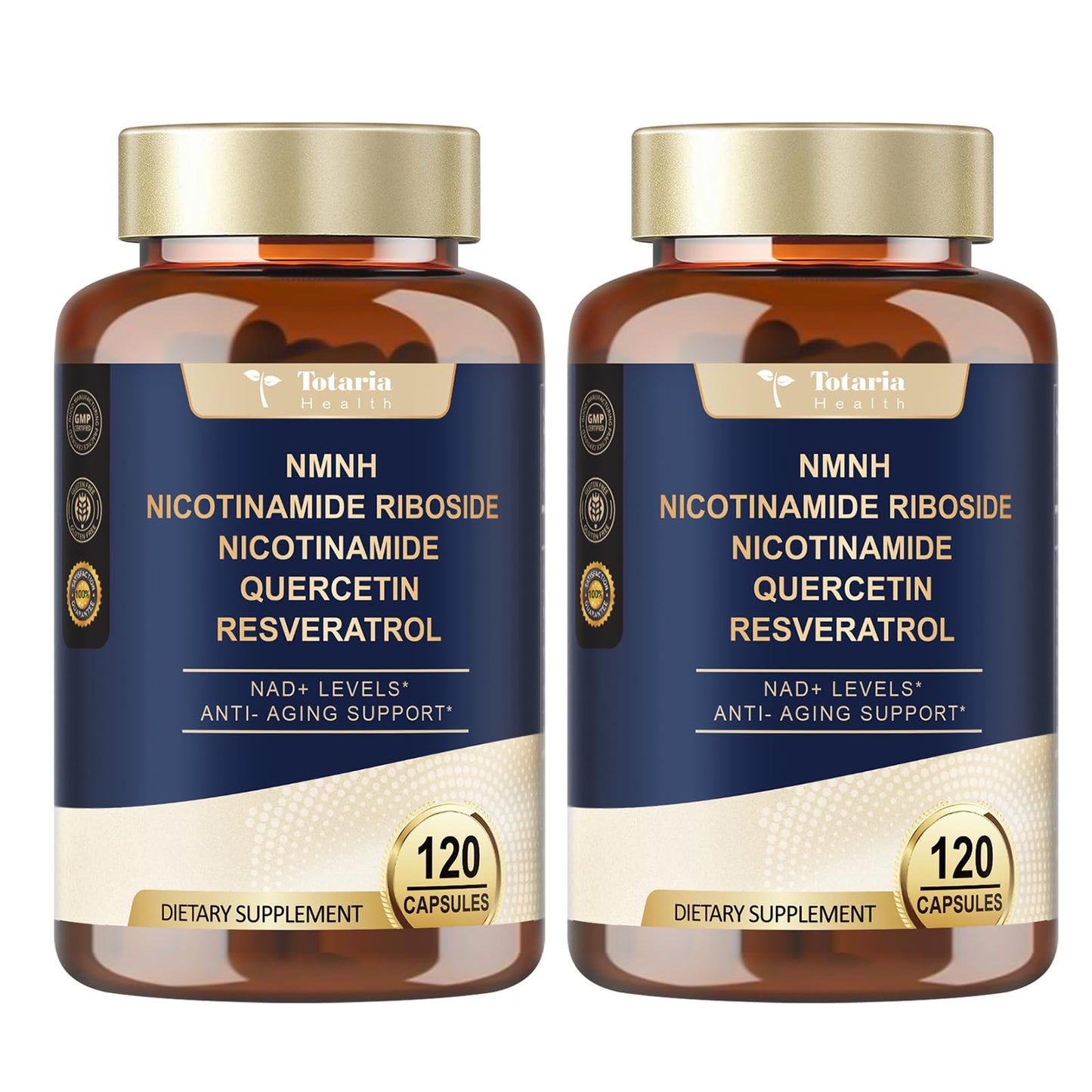 Totaria NMNH 500mg (Dihydronicotinamide Mononucleotide), Premium NMN Alternative Supplement w/Niacinamide (Vitamin B3), Quercetin, Trans-Resveratrol, for NAD+, Skin Cell, Anti-Aging & Energy, 120 Ct