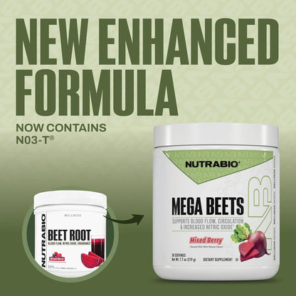 NutraBio Mega Beets Organic Beet Root Powder Nitric Oxide Superfood, NO3-T Nitrates and Antioxidants - Supports Performance, Circulation, Blood Flow, Overall Health - 30 Servings