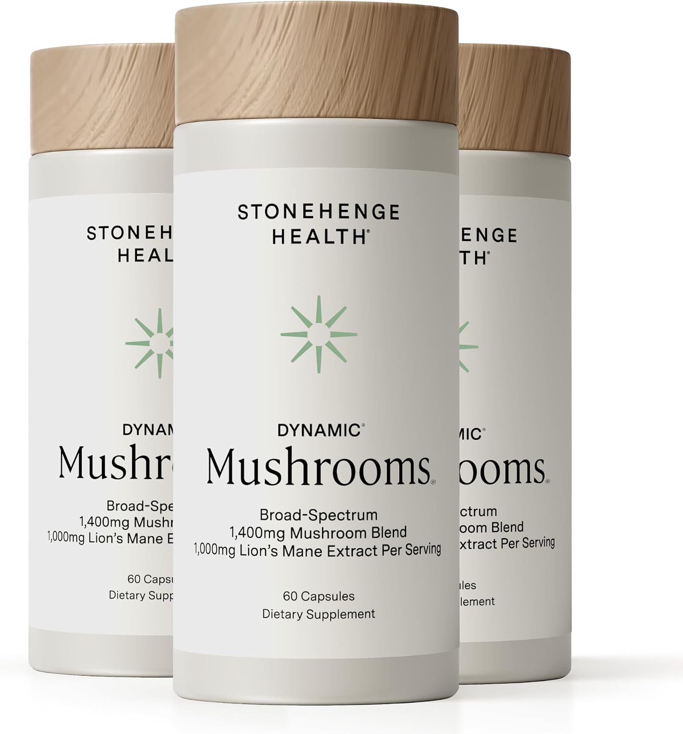 Stonehenge Health Dynamic Mushrooms 1,400 mg – 5 Mushroom Complex (Lion’s Mane, Reishi, Chaga, Maitake, Shiitake) – 100% Fruiting Bodies, – Brain, Memory, Focus & Immune Support – 60 Caps (3 Pack)