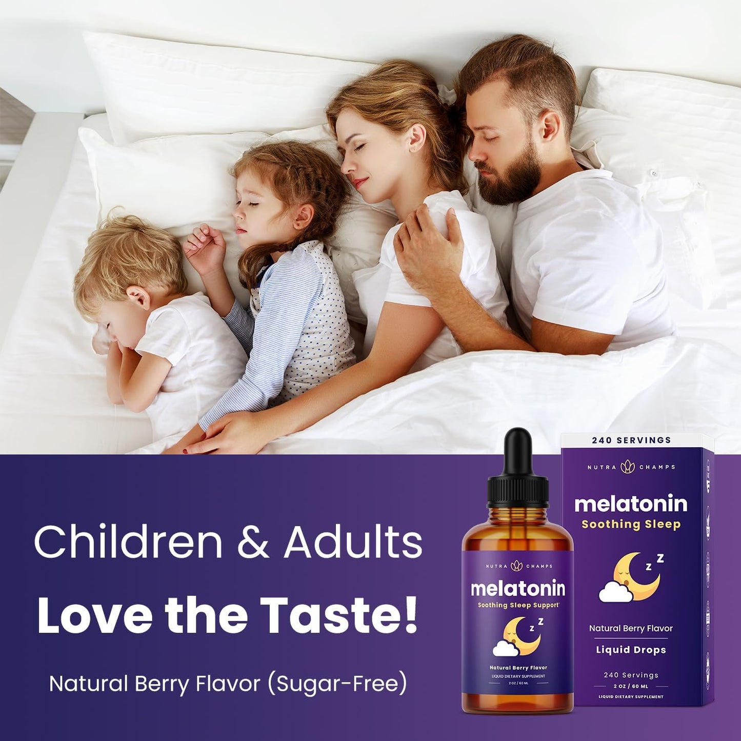 NutraChamps Liquid Melatonin Drops, 480 Servings, Sugar Free Kids Melatonin Liquid Sleep Aid Supplement, Vegan & Non-GMO, Natural Berry Flavor, Melatonin 1 mg Drops