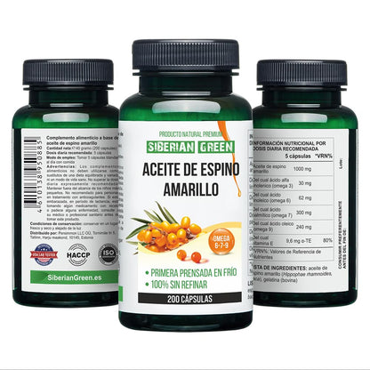 Siberian Sea Buckthorn Oil Capsules 200 Softgels | from Wild-harvested Siberian Sea