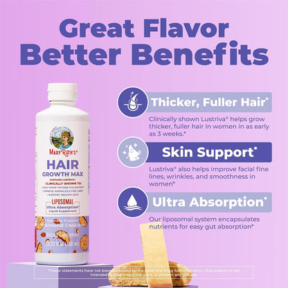 MaryRuth's Hair Growth Max Liposomal for Women | Lustriva® + Biotin 10000mcg + Pumpkin Seed Oil | Thicker Hair | Hair Care | Wrinkles, Fine Lines, Skin Care | Ages 18+ | CLP Certified | 15.22 Fl Oz