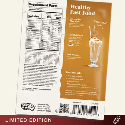 Keto Chow Chocolate Peanut Butter Meal Replacement Shake Powder, 3 Meals