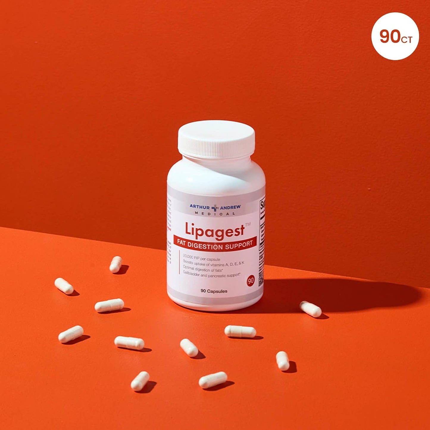 Arthur Andrew Medical, Lipagest, Lipase Enzyme, 20,000 FIP | Highly Potent Lipase Enzyme 20,000 FIP. Optimal Digestion of Fats - No Gallblader & Keto Support