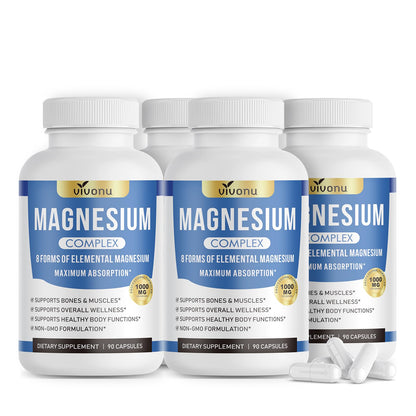8 Magnesium Complex for Women, Maximum Absorption* 1000mg Formula – Supports Healthy Muscles, Bones, Nerves & Overall Body Functions, Premium Non-GMO Supplement, 90 Capsules