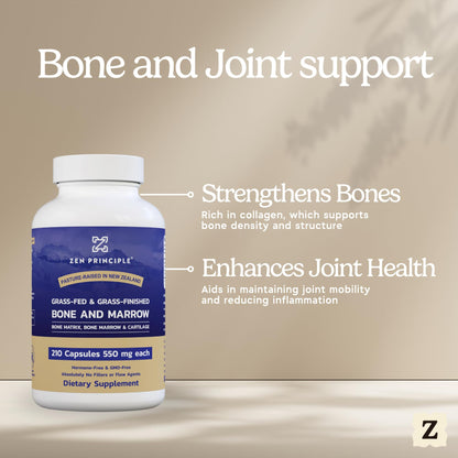 Zen Principle Grass Fed Beef Bone Marrow Supplement, 3300mg. Skin, Oral Health, and Joint Support. Promotes Whole-Body Wellness. Whole Bone Extract, 2-Pack, 420 Capsules (210 Capsules Per Bottle).