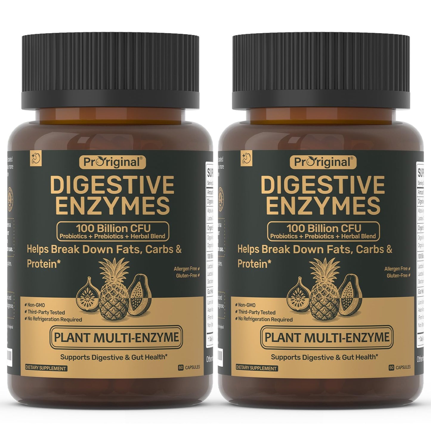 Digestive Enzymes Supplement with 100 Billion CFU Probiotic & Prebiotic | Multi-Enzyme Formula for Women & Men - Supports Digestive & Gut Health, Aids Protein, Carb & Dairy Digestion, 60 Caps