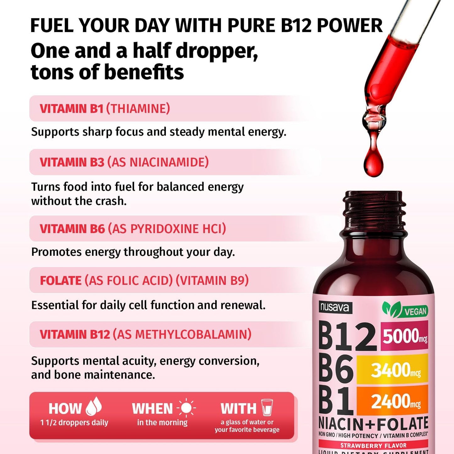 (2-Pack) Vitamin B12 and B6 Methylcobalamin Liquid Drops (Strawberry) with (2-Pack) Vitamin D3 K2 Drops Bundle, B12 5000 mcg Sublingual, D3 5000 IU with MCT Oil and Omega 3 (Strawberry) 2 Fl Oz