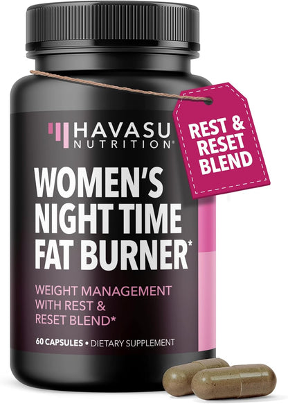 Night Time Fat Burner for Women, Belly Fat & Weight Loss Support, 60 Count | Appetite Suppressant and Overnight Metabolism Booster with Melatonin for Women, Vegan, Gluten Free, 60 Servings