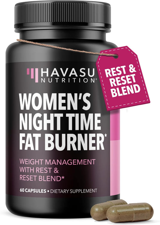 Night Time Fat Burner for Women, Belly Fat & Weight Loss Support, 60 Count | Appetite Suppressant and Overnight Metabolism Booster with Melatonin for Women, Vegan, Gluten Free, 60 Servings