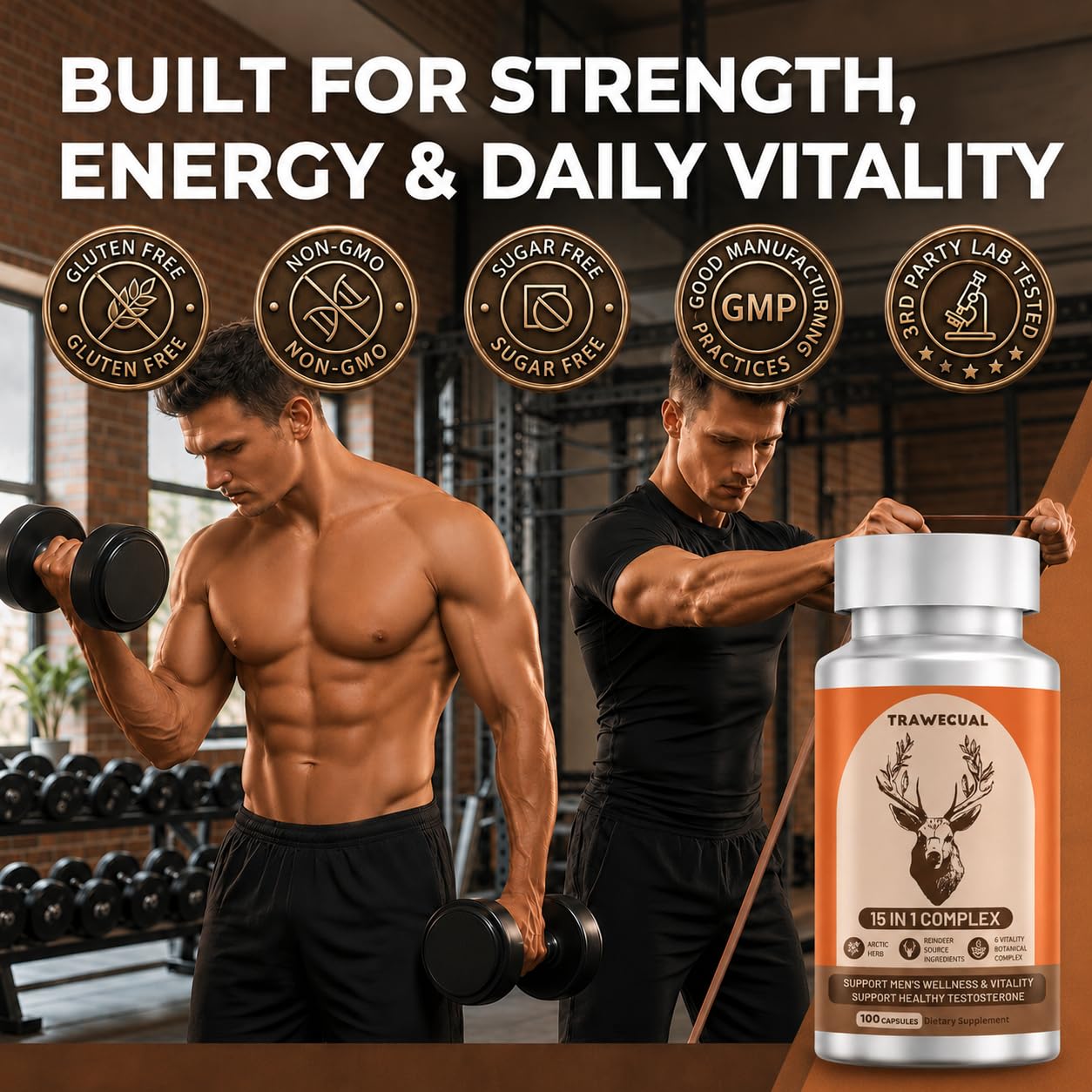 15-in-1 Reindeer Organ Supplement with Arctic Herb for Men, 100 Capsules | 500mg Reindeer Organ Complex with Rhodiola, Nettle, Tongkat Ali, Supports Energy, Stamina & Overall Wellness, 50 Day Supply