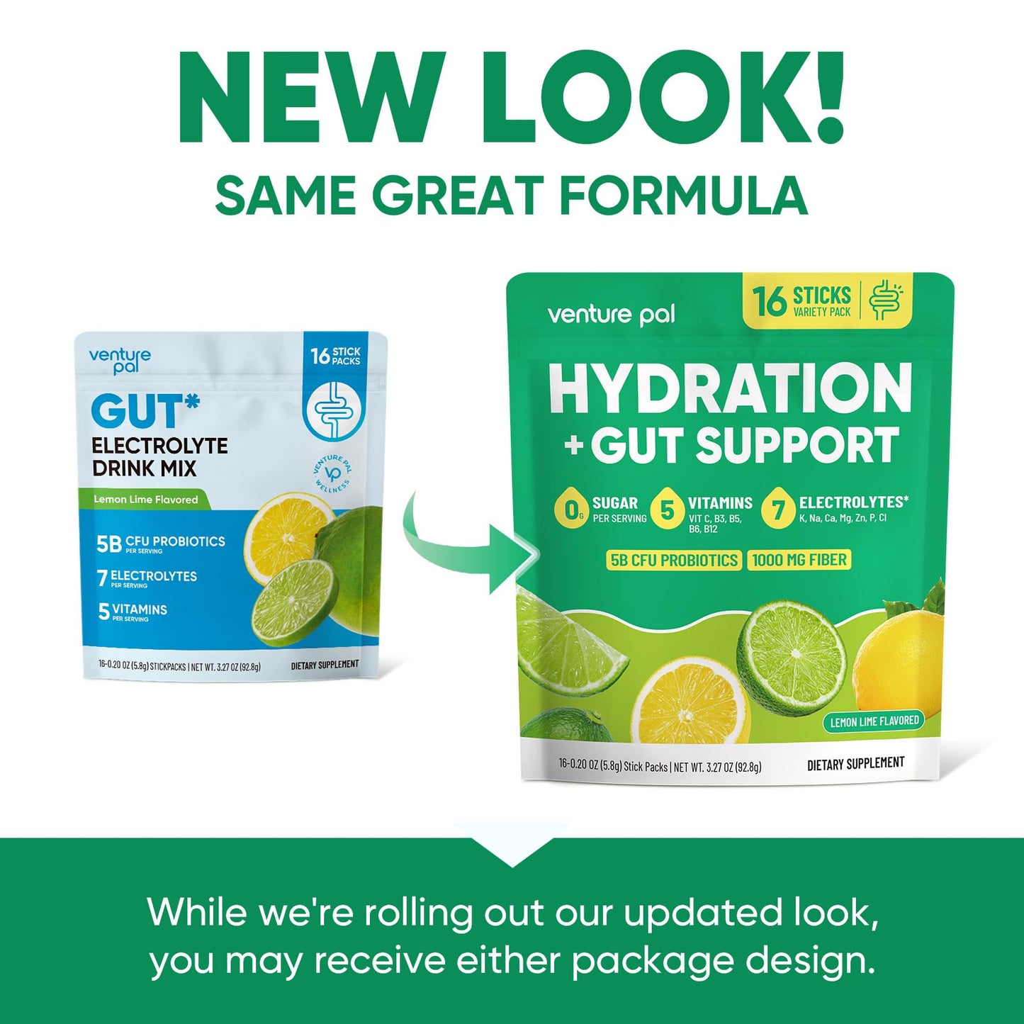 Venture Pal Sugar Free Hydration Packets + Gut Health Electrolytes Powder | Liquid Daily IV with 7 Electrolytes, 5 Vitamins, Probiotics & Fiber for Dehydration Relief and Gut Health Support