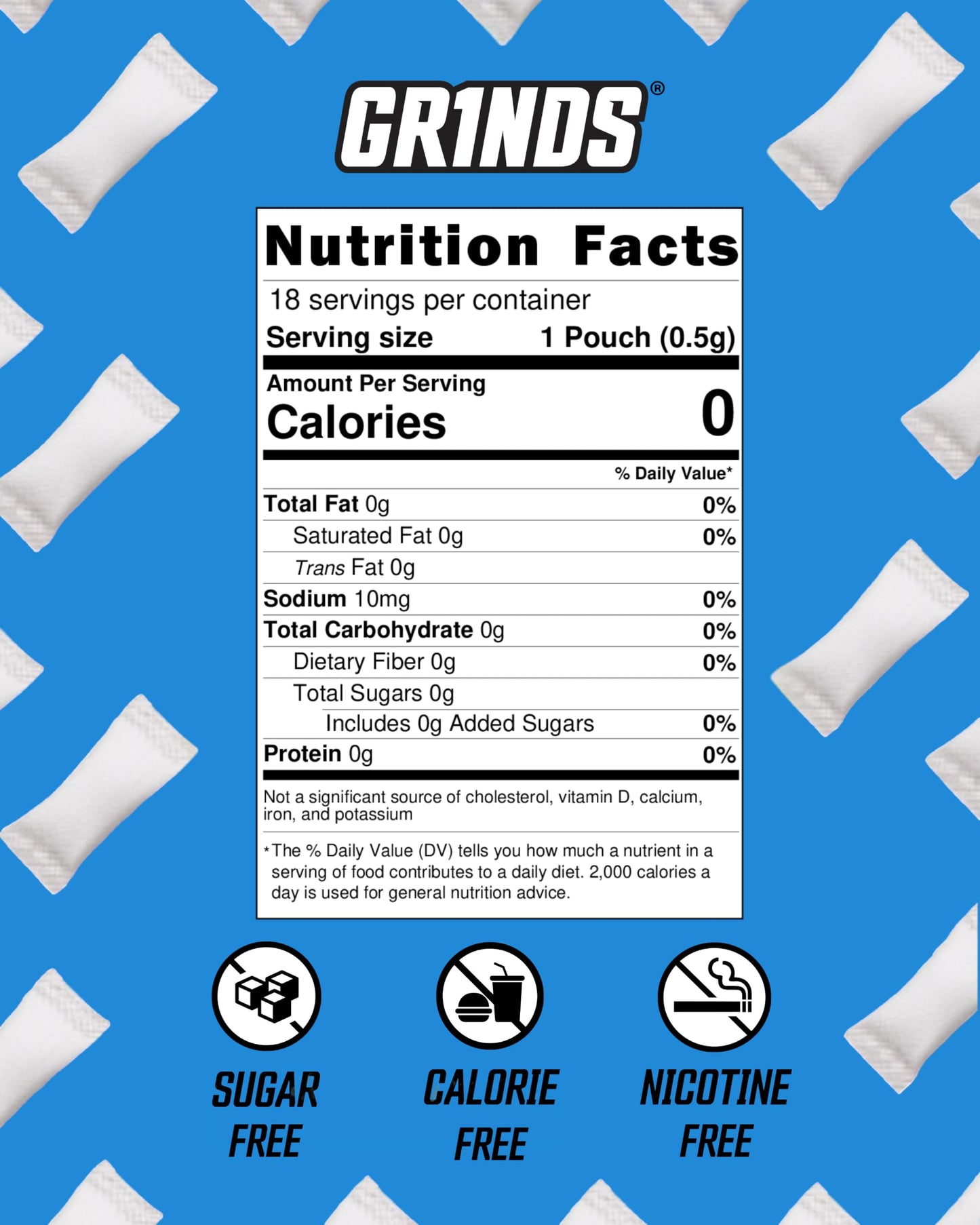 GRINDS Focus Pouches | Naturally Flavored with Nootropic Ingredients | Contains Alpha GPC and L-Theanine | Sugar-Free | 3 Pack | 18 Pouches Per Can | Blue Raspberry