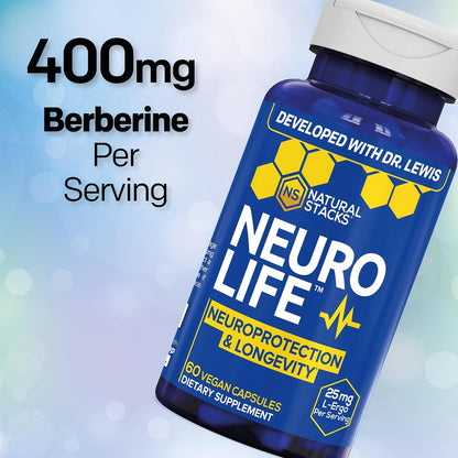NeuroLife Longevity Supplement With Taurine And Berberine, 60 Capsules | 500mg taurine, 400mg berberine and MitoPrime L-Ergothioneine support cellular health and cognitive vitality.