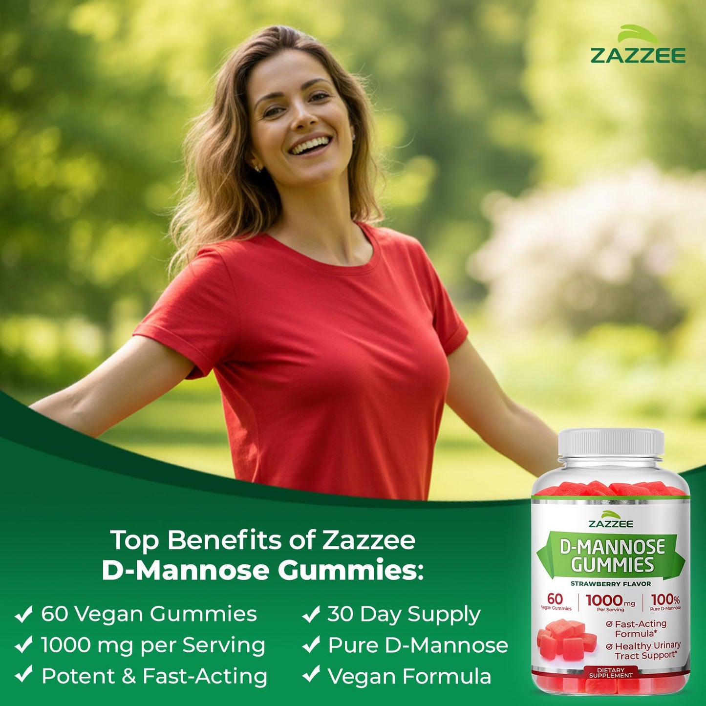 Zazzee D-Mannose, 1000 mg per Serving, 180 Vegan Capsules, 3 Month Supply, Potent & Fast-Acting, Certified Kosher, 100% Pure, All-Natural Urinary Tract Health Support, 100% Vegetarian, Non-GMO