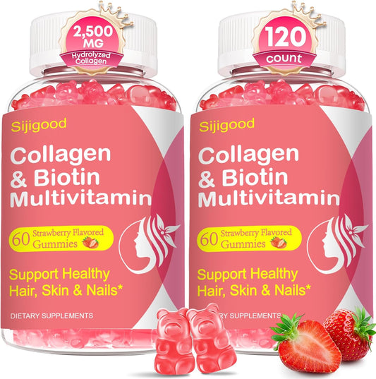 2 Pack Multi Collagen Peptides Gummies for Women & Men, Sugar Free | Ultra Hydrolyzed Protein Type I II III V X with Biotin,Hyaluronic Acid&Vitamin C D K2 B12 A E for Skin Hair Nails,Bone,120Cts