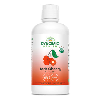 Dynamic Health Organic Tart Cherry Juice, Unsweetened 100% Juice Concentrate, Antioxidants Supplement, No Sweeteners or Additives, Vegan, Gluten Free, BPA Free (32oz)