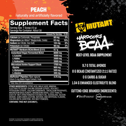 Mutant Hardcore BCAA - Pre, Intra or Post Workout – BCAA Next Level branched-Chain Amino Acids Supplement – Hydration + Recovery - 30 Serving - Blue Raspberry