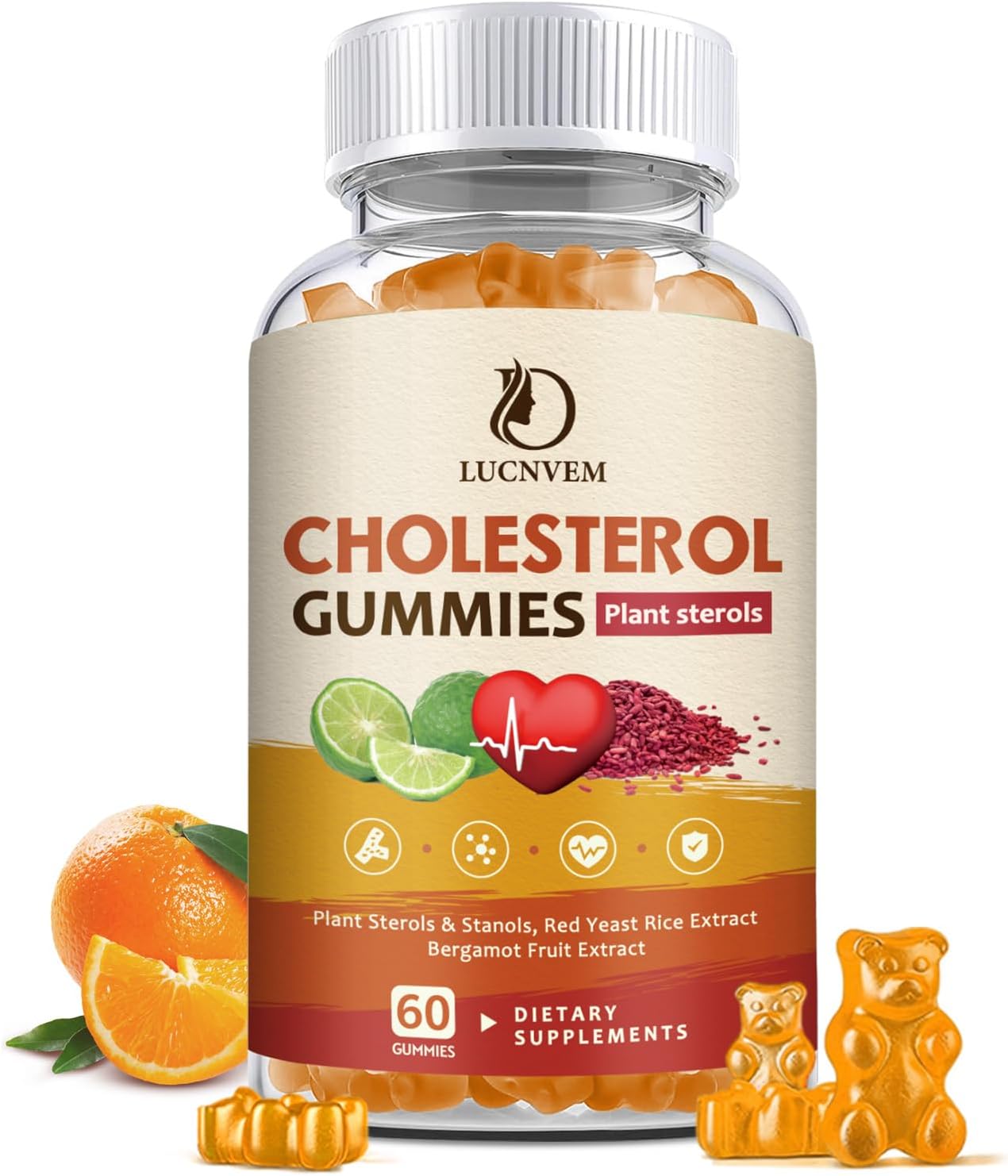 LUCNVEM Cholesterol Supplements Gummies for Cholesterol Healthy, Natural Cholesterol Complex for Maintain Healthy Cholesterol Levels, Daily Easy Cholesterol Gummies Snacks - 30 Day Supply