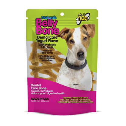 Fido Belly Bones for Dogs, Mini - 21 Count - Yogurt-Flavor Dental Treats for Small Dogs - Plaque & Tartar Control for Fresh Breath - Digestive Support - Made in USA