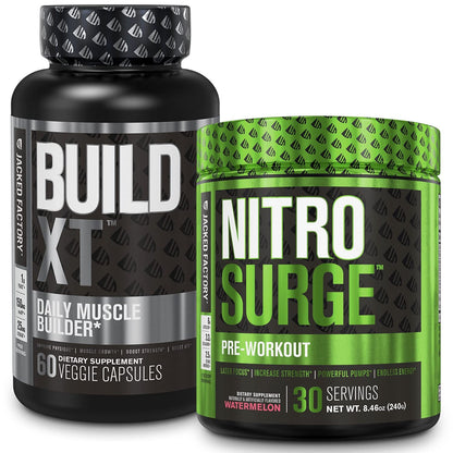 Jacked Factory Nitrosurge Pre-Workout in Watermelon & Build XT Muscle Building Bundle
