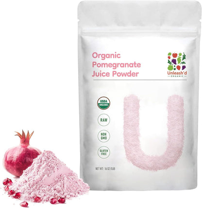 UNLEASH'D ORGANIC Organic Pomegranate Juice Powder 16 oz – Pure Superfood, Rich in Antioxidants & Nutrients