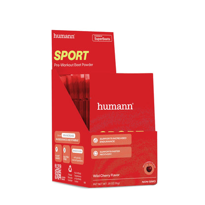HumanN SuperBeets Sport Endurance Pre Workout Powder, Nitric Oxide Supplement, NSF Certified, Stimulant & Caffeine Free, Made with Beet Root, Wild Cherry, 20 Servings