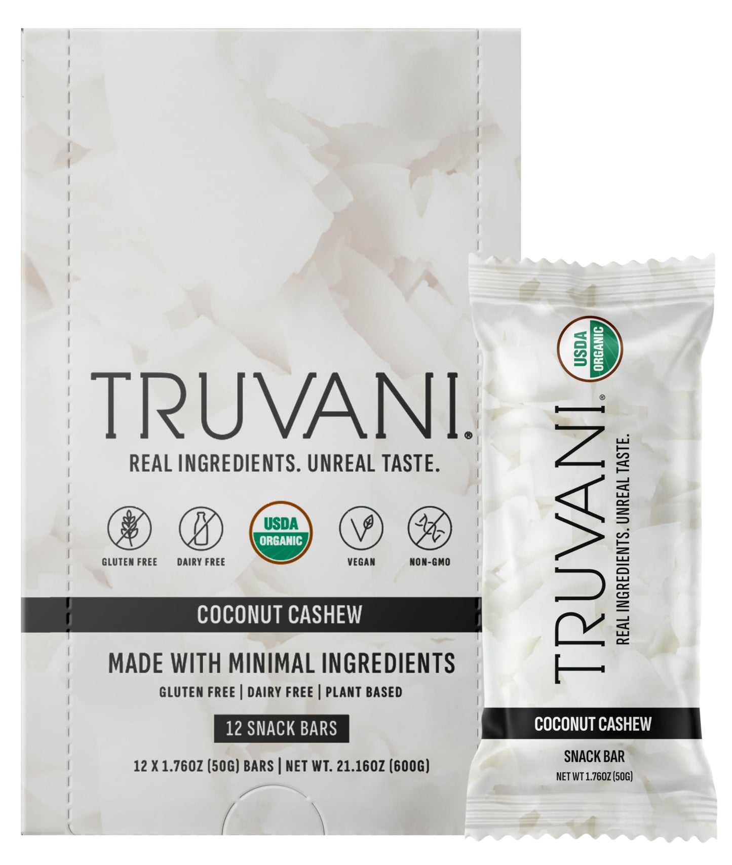 Truvani Plant Based Snack Bars | Variety | 12 Pack | Vegan | 5-8g Protein | USDA Organic and Vegan | Dairy, Soy, and Gluten Free | Individually Wrapped