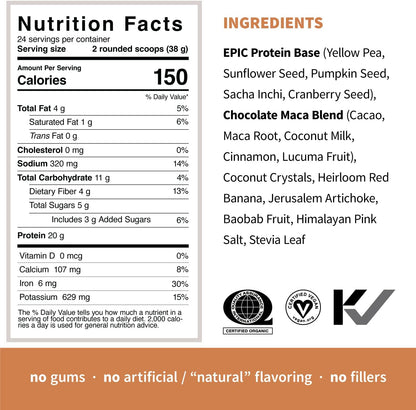 Sprout Living Epic Protein Bundle - Chocolate Maca & Vanilla Lucuma (20g Organic Plant-Based Protein Powder, Vegan, Gluten Free, Superfoods) | 2lb, 24 Servings